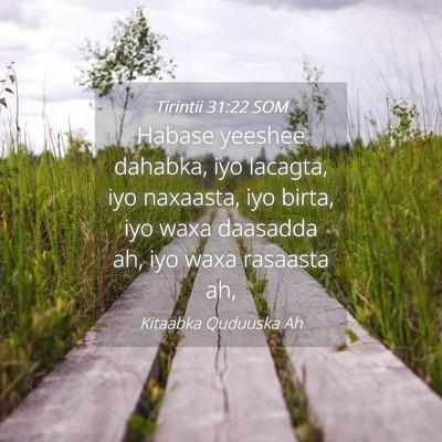 Picture 04 - Tirintii 31:22 SOM - Habase yeeshee dahabka, iyo lacagta, iyo - Bible Verse Picture