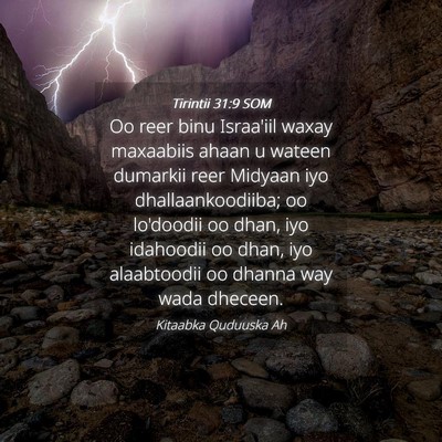 Picture 04 - Tirintii 31:9 SOM - Oo reer binu Israa'iil waxay maxaabiis ahaan u - Bible Verse Picture