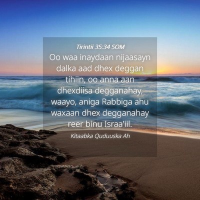 Picture 04 - Tirintii 35:34 SOM - Oo waa inaydaan nijaasayn dalka aad dhex deggan - Bible Verse Picture