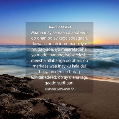 Picture 04 - Tirintii 4:14 SOM - Waana inay saaraan alaabteeda oo dhan oo ay kaga - Bible Verse Picture