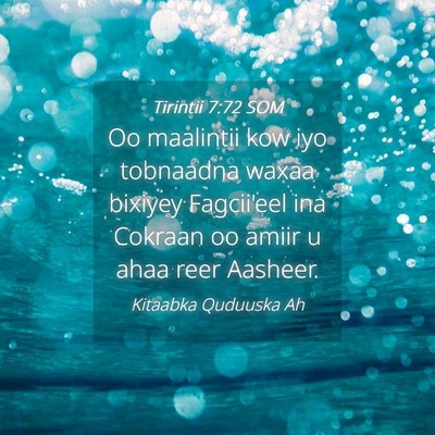 Picture 04 - Tirintii 7:72 SOM - Oo maalintii kow iyo tobnaadna waxaa bixiyey - Bible Verse Picture