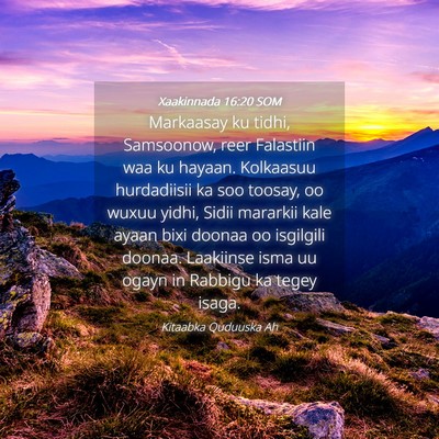 Picture 04 - Xaakinnada 16:20 SOM - Markaasay ku tidhi, Samsoonow, reer Falastiin waa - Bible Verse Picture