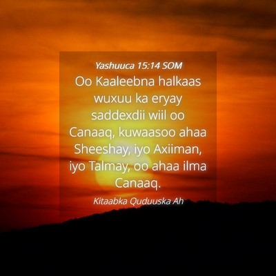 Picture 04 - Yashuuca 15:14 SOM - Oo Kaaleebna halkaas wuxuu ka eryay saddexdii - Bible Verse Picture