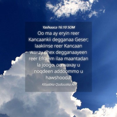 Picture 04 - Yashuuca 16:10 SOM - Oo ma ay eryin reer Kancaankii degganaa Geser; - Bible Verse Picture