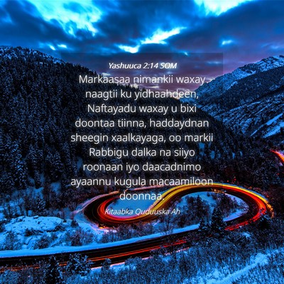 Picture 04 - Yashuuca 2:14 SOM - Markaasaa nimankii waxay naagtii ku yidhaahdeen, - Bible Verse Picture
