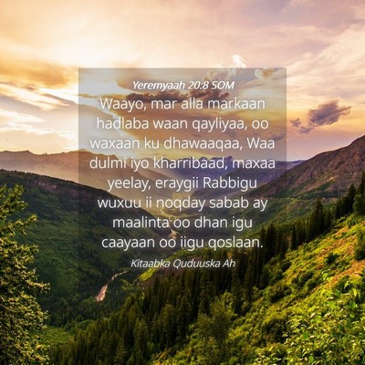 Picture 04 - Yeremyaah 20:8 SOM - Waayo, mar alla markaan hadlaba waan qayliyaa, oo - Bible Verse Picture
