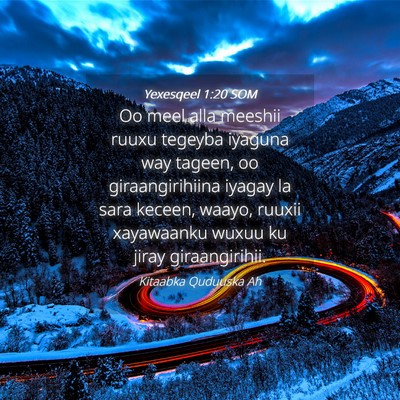 Picture 04 - Yexesqeel 1:20 SOM - Oo meel alla meeshii ruuxu tegeyba iyaguna way - Bible Verse Picture