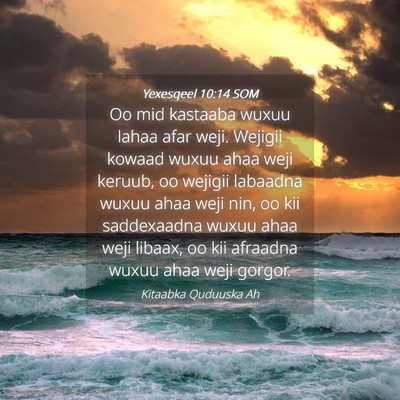 Picture 04 - Yexesqeel 10:14 SOM - Oo mid kastaaba wuxuu lahaa afar weji. Wejigii - Bible Verse Picture