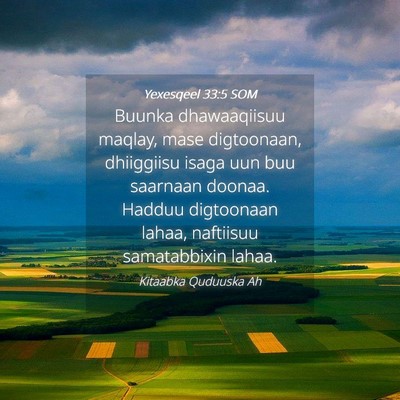 Picture 04 - Yexesqeel 33:5 SOM - Buunka dhawaaqiisuu maqlay, mase digtoonaan, - Bible Verse Picture
