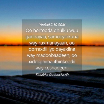 Picture 04 - Yoo'eel 2:10 SOM - Oo hortooda dhulku wuu gariirayaa, samooyinkuna - Bible Verse Picture