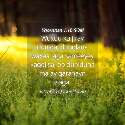 Picture 04 - Yooxanaa 1:10 SOM - Wuxuu ku jiray dunida, dunidana waxaa laga - Bible Verse Picture