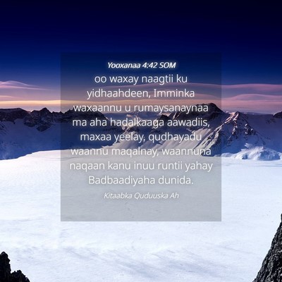 Picture 04 - Yooxanaa 4:42 SOM - oo waxay naagtii ku yidhaahdeen, Imminka waxaannu - Bible Verse Picture