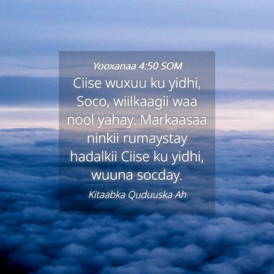 Picture 04 - Yooxanaa 4:50 SOM - Ciise wuxuu ku yidhi, Soco, wiilkaagii waa nool - Bible Verse Picture
