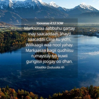 Picture 04 - Yooxanaa 4:53 SOM - Markaasaa aabbuhu gartay inay saacaddaas ahayd - Bible Verse Picture