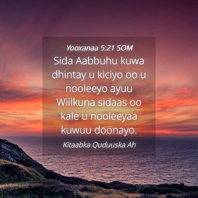 Picture 04 - Yooxanaa 5:21 SOM - Sida Aabbuhu kuwa dhintay u kiciyo oo u nooleeyo - Bible Verse Picture