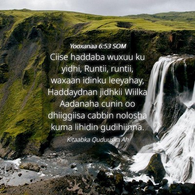 Picture 04 - Yooxanaa 6:53 SOM - Ciise haddaba wuxuu ku yidhi, Runtii, runtii, - Bible Verse Picture
