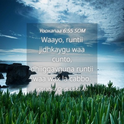 Picture 04 - Yooxanaa 6:55 SOM - Waayo, runtii jidhkaygu waa cunto, dhiiggayguna - Bible Verse Picture