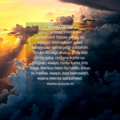 Picture 04 - Yooxanaa 8:44 SOM - Idinku waxaad tihiin kuwo aabbahood Ibliiska - Bible Verse Picture