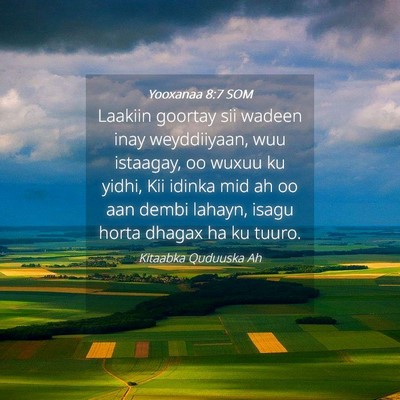 Picture 04 - Yooxanaa 8:7 SOM - Laakiin goortay sii wadeen inay weyddiiyaan, wuu - Bible Verse Picture