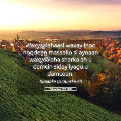 Picture 05 - 1 Korintos 10:6 SOM - Waxyaalahaasi waxay inoo noqdeen masaallo si - Bible Verse Picture