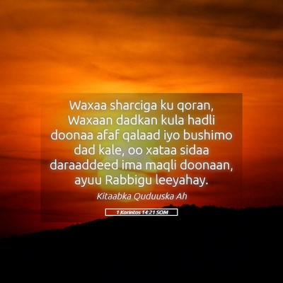 Picture 05 - 1 Korintos 14:21 SOM - Waxaa sharciga ku qoran, Waxaan dadkan kula hadli - Bible Verse Picture