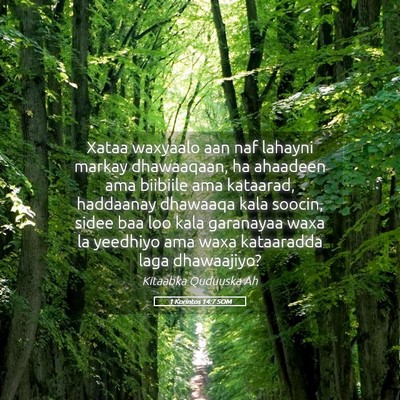 Picture 05 - 1 Korintos 14:7 SOM - Xataa waxyaalo aan naf lahayni markay dhawaaqaan, - Bible Verse Picture