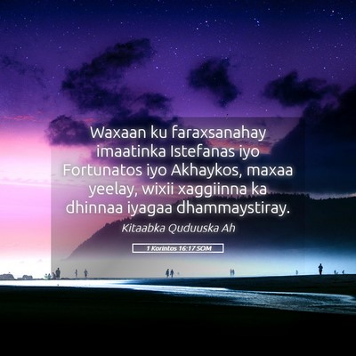 Picture 05 - 1 Korintos 16:17 SOM - Waxaan ku faraxsanahay imaatinka Istefanas iyo - Bible Verse Picture