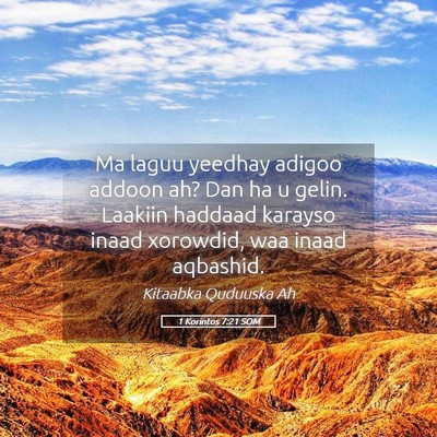 Picture 05 - 1 Korintos 7:21 SOM - Ma laguu yeedhay adigoo addoon ah? Dan ha u - Bible Verse Picture