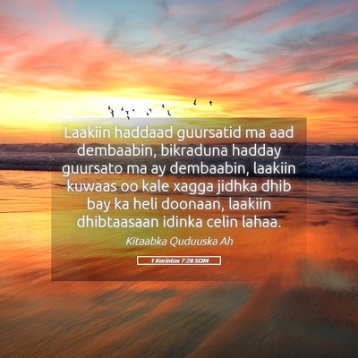 Picture 05 - 1 Korintos 7:28 SOM - Laakiin haddaad guursatid ma aad dembaabin, - Bible Verse Picture