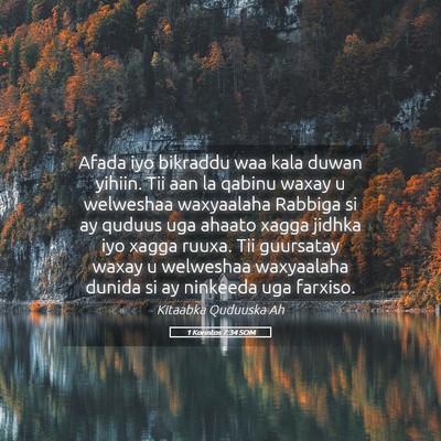 Picture 05 - 1 Korintos 7:34 SOM - Afada iyo bikraddu waa kala duwan yihiin. Tii aan - Bible Verse Picture