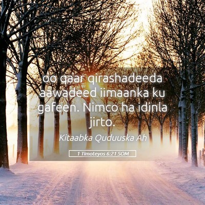 Picture 05 - 1 Timoteyos 6:21 SOM - oo qaar qirashadeeda aawadeed iimaanka ku gafeen. - Bible Verse Picture