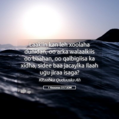 Picture 05 - 1 Yooxanaa 3:17 SOM - Laakiin kan leh xoolaha dunidan, oo arka - Bible Verse Picture