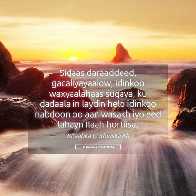 Picture 05 - 2 Butros 3:14 SOM - Sidaas daraaddeed, gacaliyayaalow, idinkoo - Bible Verse Picture