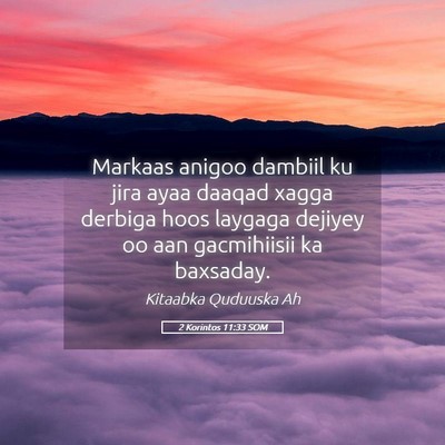 Picture 05 - 2 Korintos 11:33 SOM - Markaas anigoo dambiil ku jira ayaa daaqad xagga - Bible Verse Picture