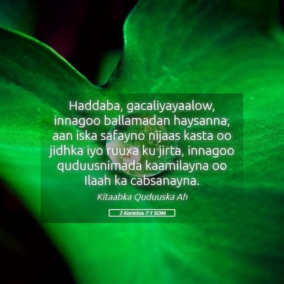 Picture 05 - 2 Korintos 7:1 SOM - Haddaba, gacaliyayaalow, innagoo ballamadan - Bible Verse Picture