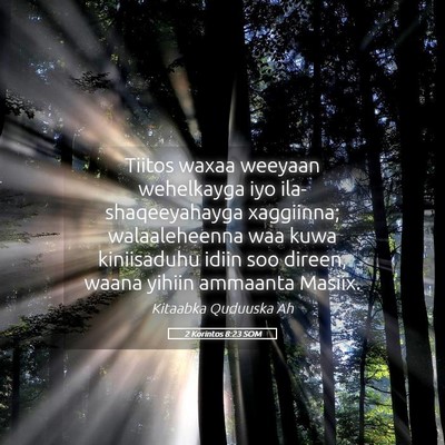 Picture 05 - 2 Korintos 8:23 SOM - Tiitos waxaa weeyaan wehelkayga iyo - Bible Verse Picture