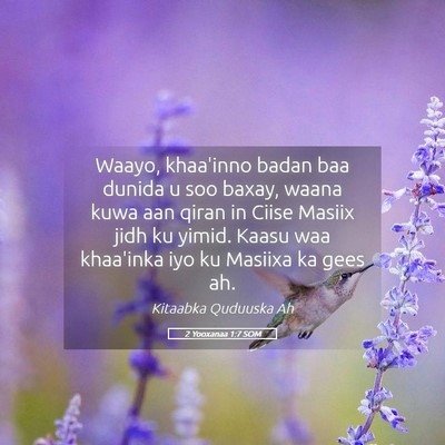 Picture 05 - 2 Yooxanaa 1:7 SOM - Waayo, khaa'inno badan baa dunida u soo baxay, - Bible Verse Picture
