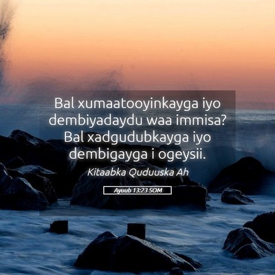 Picture 05 - Ayuub 13:23 SOM - Bal xumaatooyinkayga iyo dembiyadaydu waa immisa? - Bible Verse Picture