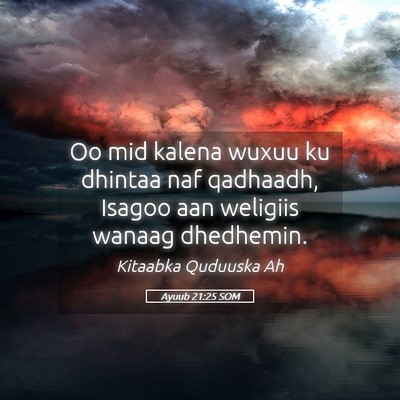 Picture 05 - Ayuub 21:25 SOM - Oo mid kalena wuxuu ku dhintaa naf qadhaadh, - Bible Verse Picture