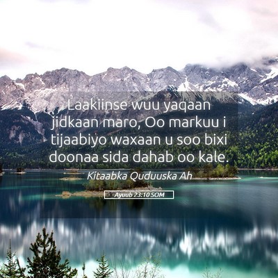 Picture 05 - Ayuub 23:10 SOM - Laakiinse wuu yaqaan jidkaan maro, Oo markuu i - Bible Verse Picture