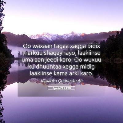 Picture 05 - Ayuub 23:9 SOM - Oo waxaan tagaa xagga bidix markuu shaqaynayo, - Bible Verse Picture