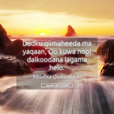 Picture 05 - Ayuub 28:13 SOM - Dadku qiimaheeda ma yaqaan, Oo kuwa nool - Bible Verse Picture