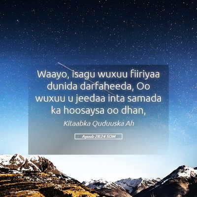 Picture 05 - Ayuub 28:24 SOM - Waayo, isagu wuxuu fiiriyaa dunida darfaheeda, Oo - Bible Verse Picture