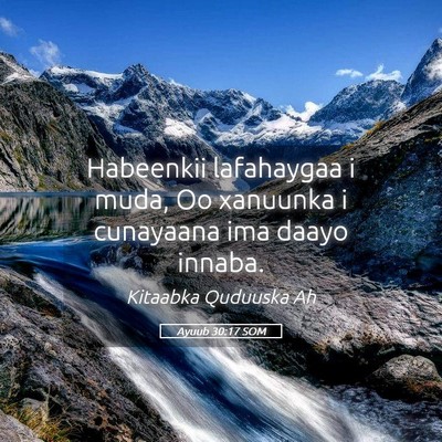 Picture 05 - Ayuub 30:17 SOM - Habeenkii lafahaygaa i muda, Oo xanuunka i - Bible Verse Picture