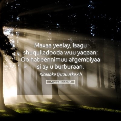 Picture 05 - Ayuub 34:25 SOM - Maxaa yeelay, isagu shuqulladooda wuu yaqaan; Oo - Bible Verse Picture