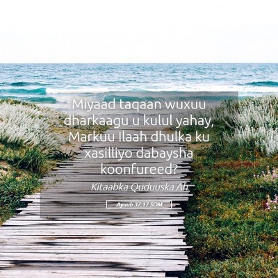 Picture 05 - Ayuub 37:17 SOM - Miyaad taqaan wuxuu dharkaagu u kulul yahay, - Bible Verse Picture