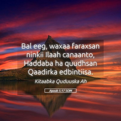 Picture 05 - Ayuub 5:17 SOM - Bal eeg, waxaa faraxsan ninkii Ilaah canaanto, - Bible Verse Picture