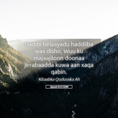 Picture 05 - Ayuub 9:23 SOM - Haddii belaayadu haddiiba wax disho, Wuu ku - Bible Verse Picture