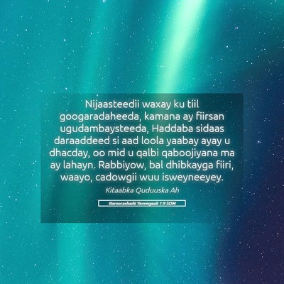 Picture 05 - Baroorashadii Yeremyaah 1:9 SOM - Nijaasteedii waxay ku tiil googaradaheeda, kamana - Bible Verse Picture