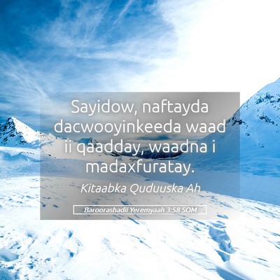 Picture 05 - Baroorashadii Yeremyaah 3:58 SOM - Sayidow, naftayda dacwooyinkeeda waad ii qaadday, - Bible Verse Picture